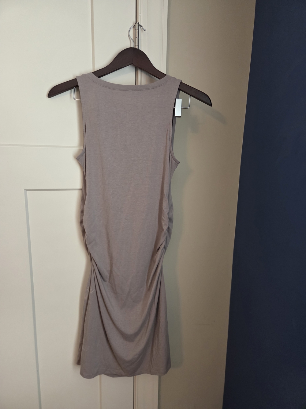 Maternity Sleeveless Ruched Tank Dress in Taupe